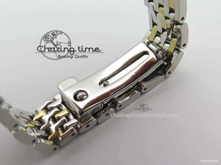 0124 HighQuality De Ville 27mm SS YG Ladies MK 1:1 Best Edition Blue Dial Diamond Markers On SS Bracelet Ronda Quartz 8186